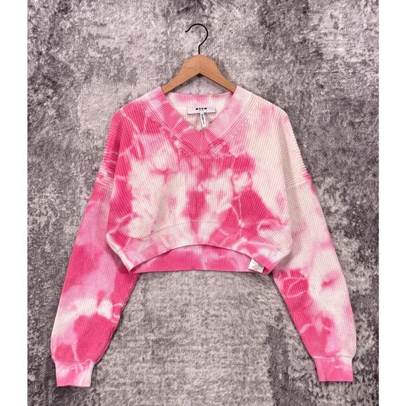 MSGM Milano Sweater Small Womens Pink Tie Dye Knit Cropped Pull Over - Picture 1 of 8